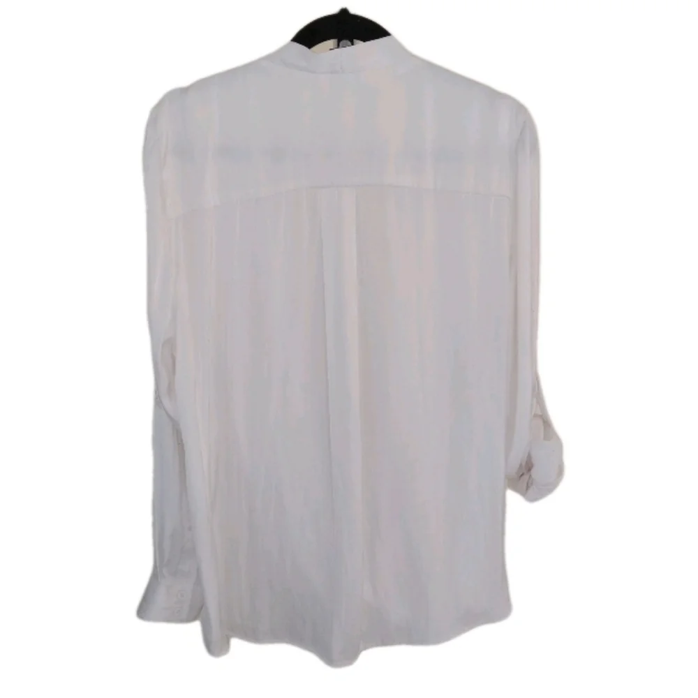 Torrid Cream Long Roll Tab Sleeve Faux Wrap Pullover 2 - Picture 2 of 9